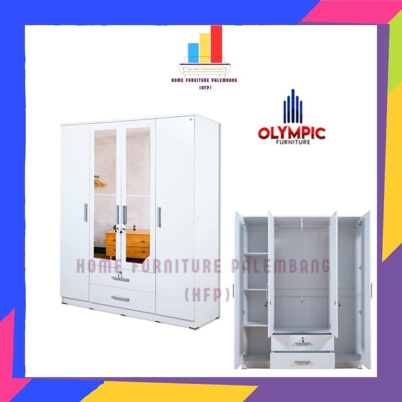 Olympic Lemari Pakaian Besar 4 Pintu / Lemari Baju / Lemari Putih / Lemari Gamis / LP NAGITA 4P