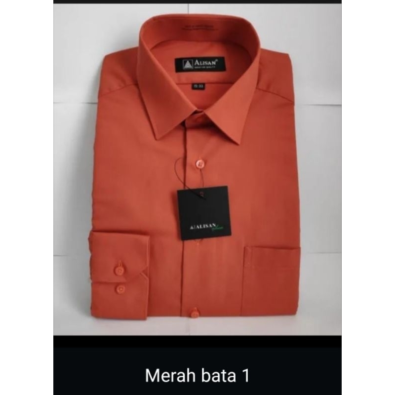 Alisan Kemeja Pria Lengan Panjang Reguler Merah Bata 1