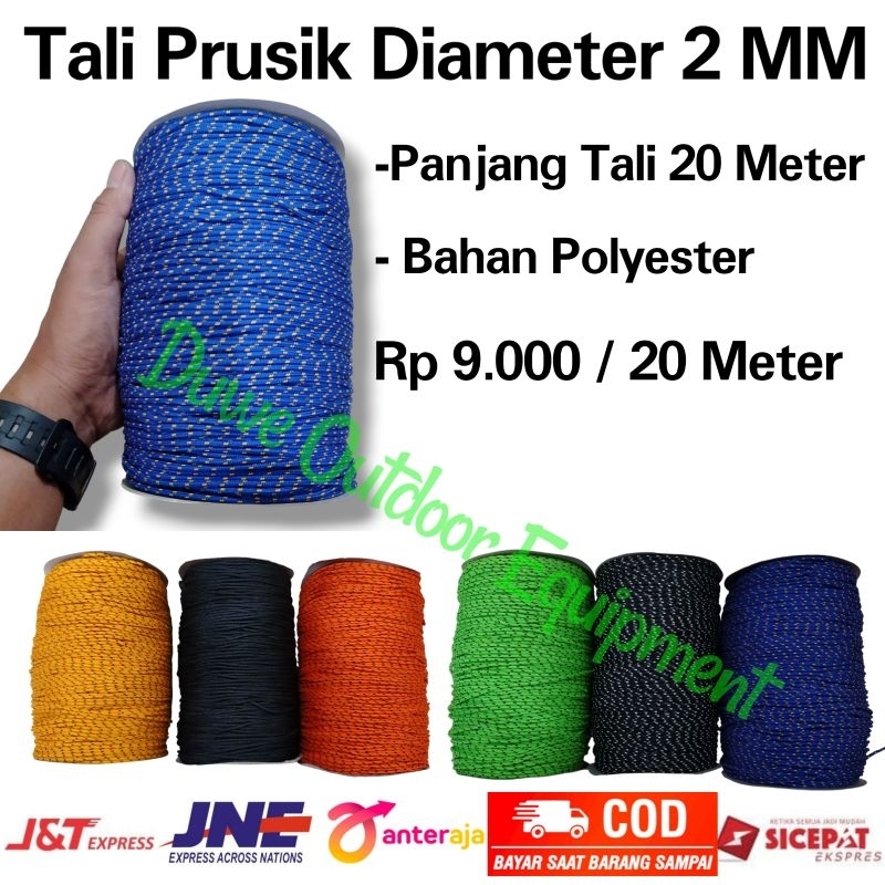 

Tali Prusik Dan Tali Gelang Ukuran 2mm Panjang 20 Meter Termurah