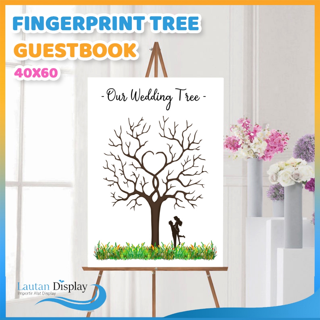 Canvas Lukis Wedding Tree Fingerprint Kanvas Guest Book Lukisan Pohon Sidik Jari Buku Tamu Pernikaha