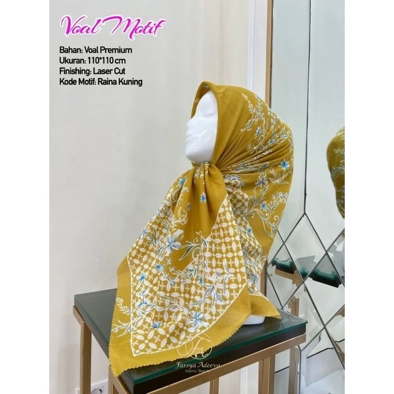 HIJAB SEGIEMPAT VOAL MOTIF REINA KUNING