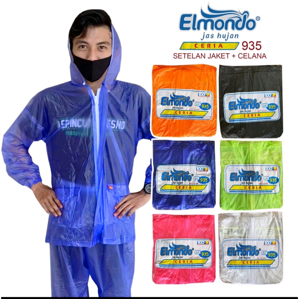 Jas Hujan JAKET CELANA Elmondo Ceria 935 Pria Wanita Karet Plastik Murah Transparan Setelan Dewasa P