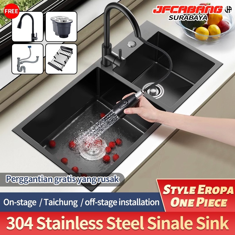 Kitchen Sink 7843 Black Paket Komplit / Paket Kitchen Sink Stainless 304 / Bak Cuci Piring Hitam 2 L