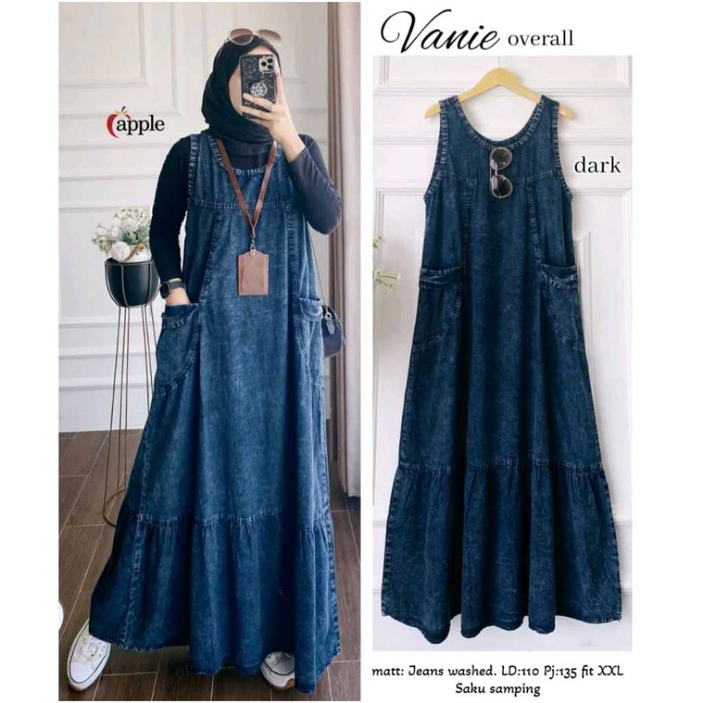 overall jeans wanita overall dres muslim korea terbaru murah VANIE OVERALL JEANS