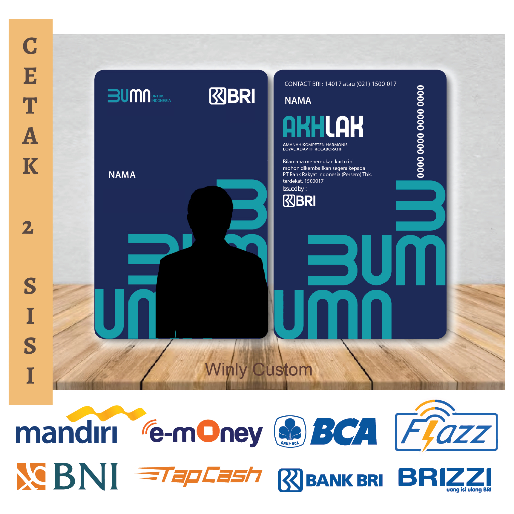 KARTU E MONEY ID CARD BANK BRI KARTU PEGAWAI NEW BUMN E TOLL KARTU PEGAWAI BUMN NEW TERBARU - 2 SISI