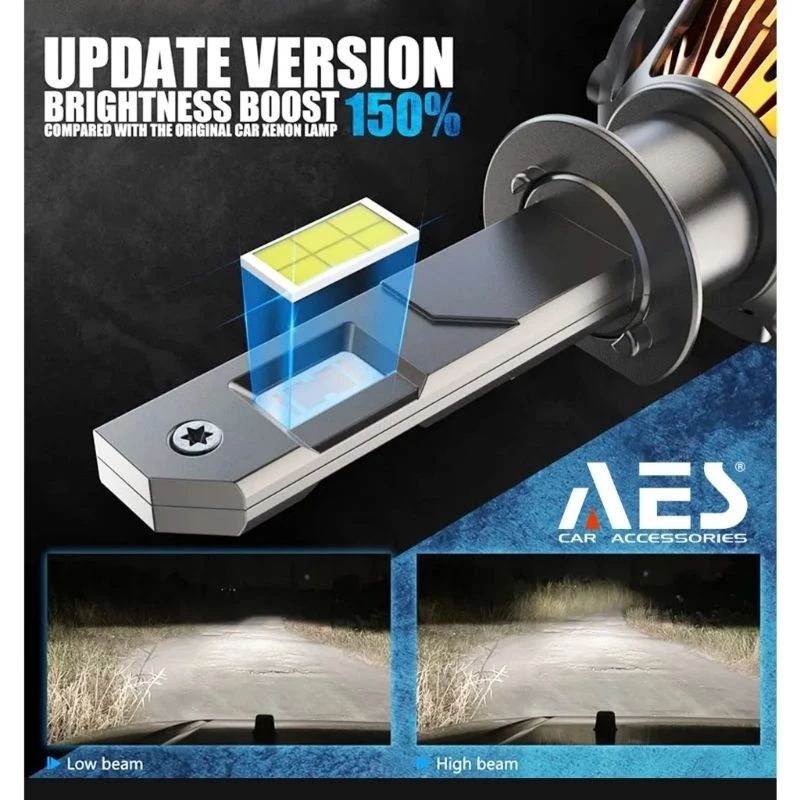 LAMPU HEADLAMP AES TURBO H4 P5 100W HIGH PEREMINUM MOBIL MOTOR H4