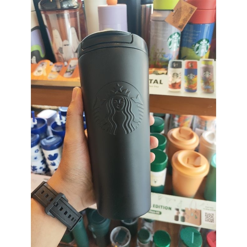 STARBUCKS TUMBLER 16OZ ETCHED SIREN BLACK STAINLESS STEEL (hot & Cold)
