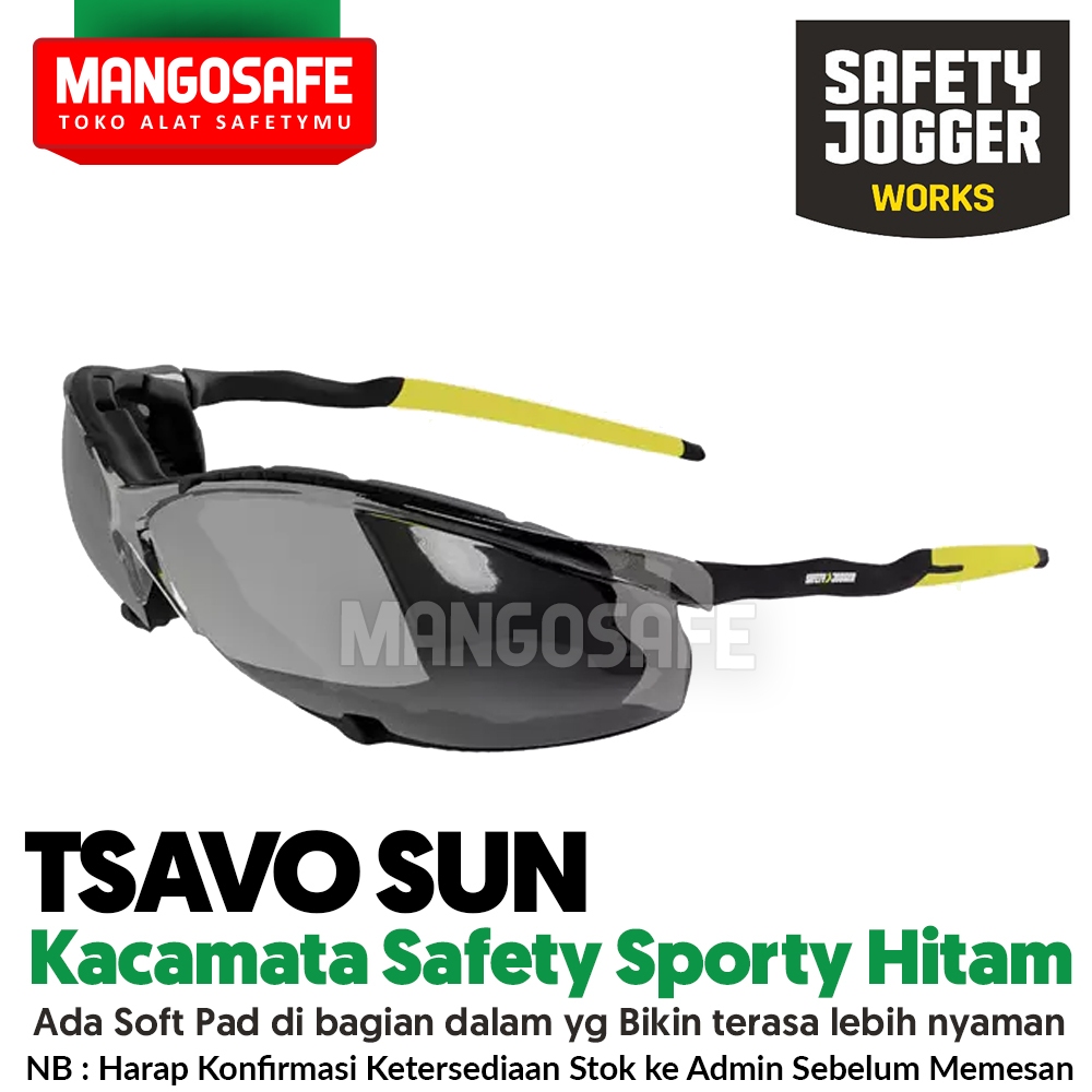 Kacamata Safety Hitam TSAVO SUN Safety Jogger / Kaca Mata Kerja Sporty / Kacamata Motor Bikers Anti 