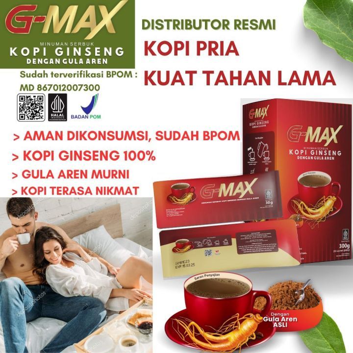 

Kopi Penambah Stamina Pria Dewasa 100% original tanpa efek samping Aman Sudah BPOM GMAX 1 BOX 10 SACHET