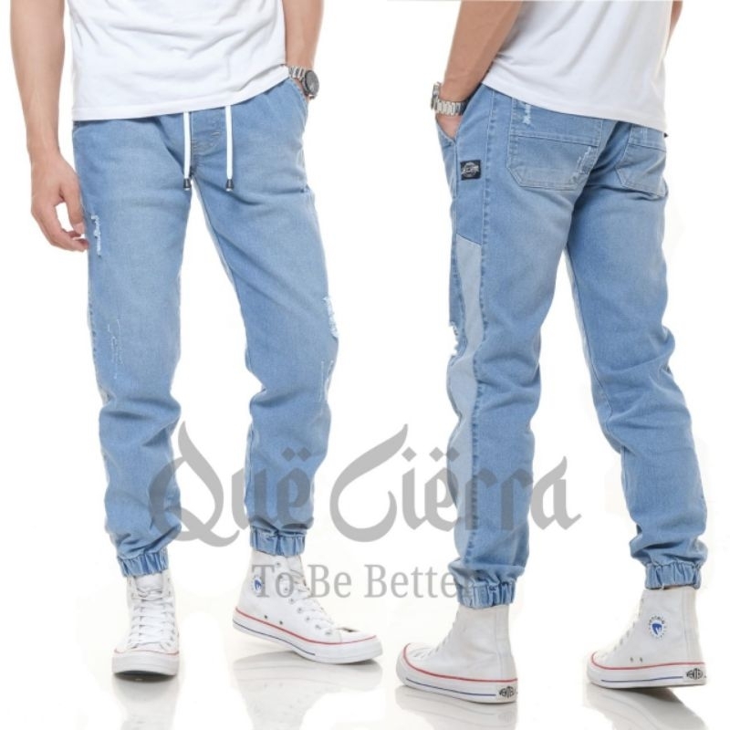 CELANA JEANS PRIA JOGGER PLAT BIG SIZE JEANS SOBEK JUMBO JOGER LIST RIPPED CAKAR CELANA PANJANG DENI