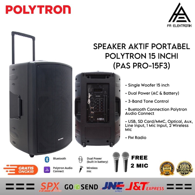 POLYTRON Speaker Aktif 15 Inchi Portable Bluetooth PAS PRO 15F3