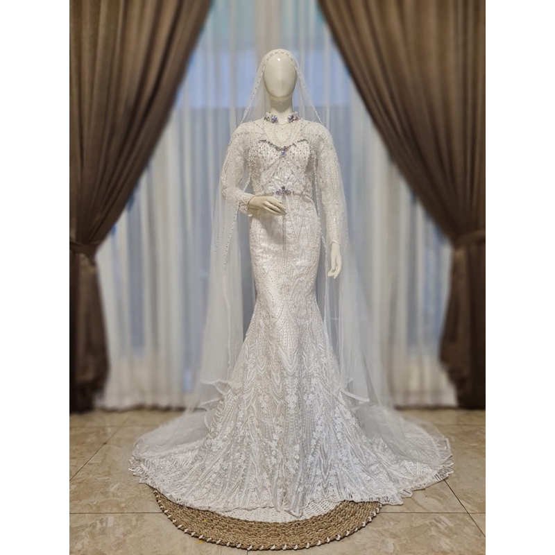 GAUN OENGANTIN SLIM DRESS DUYUNG EKOR LANGSUNG PUTIH