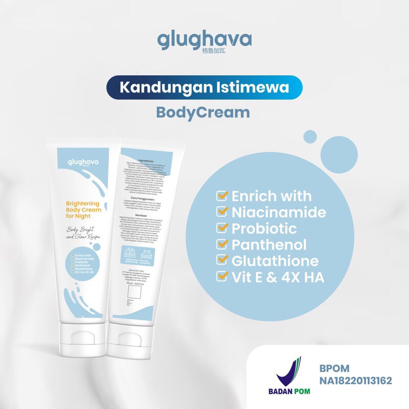 GLUGHAVA BODYCREAM MALAM/PEMUTIH BADAN BPOM BEKAS LUKA BEKAS KORENG