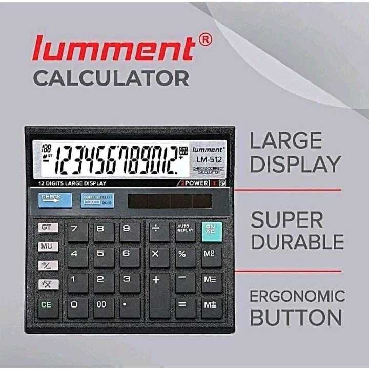 

Lumment Kalkulator 12 Digit Calculator Step's Checks Large Display Model Citizen