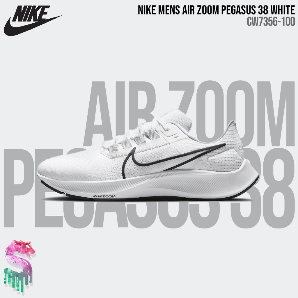 Nike Air Zoom Pegasus 38 [CW7356-100] White Mens Original BNIB - Sepatu Lari Pria