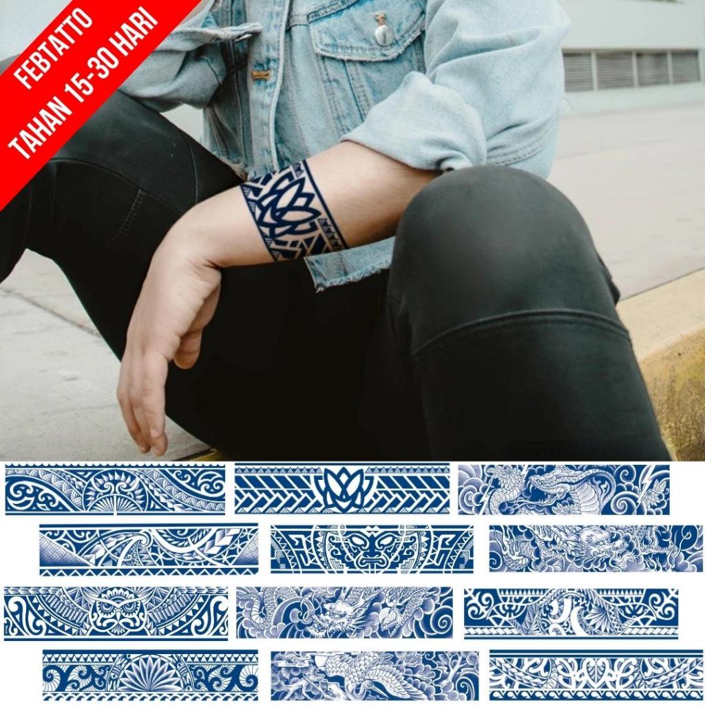 FRUIT INK GELANG TATO Tahan 1 Bulan Tato Gelang Temporer Ukuran 6x24cm Stiker Tatto Tribal Naga Ular