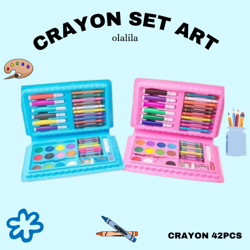 

Crayon set 42 pcs mewarnai anak / Alat menggambar anak / krayon set lengkap anak