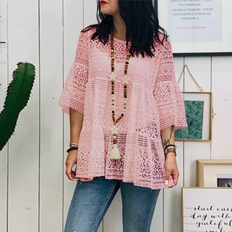ZANZEA Blouse wanita import elegan motif Bordir lengan 3/4 Terbaru S-5XL