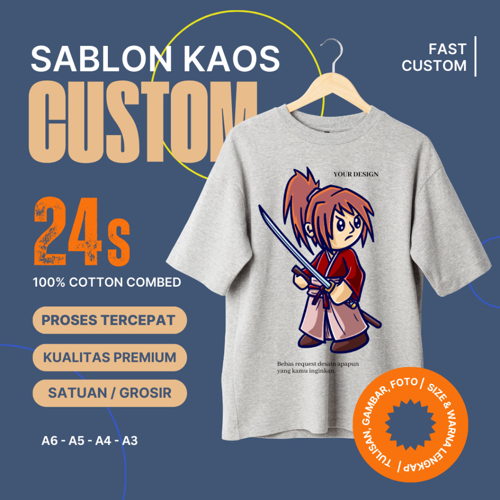 SABLON KAOS CUSTOM 24S | T-SHIRT COTTON COMBED CETAK DTF SATUAN GROSIR PARTAI COUPLE FAMILY REQUEST 
