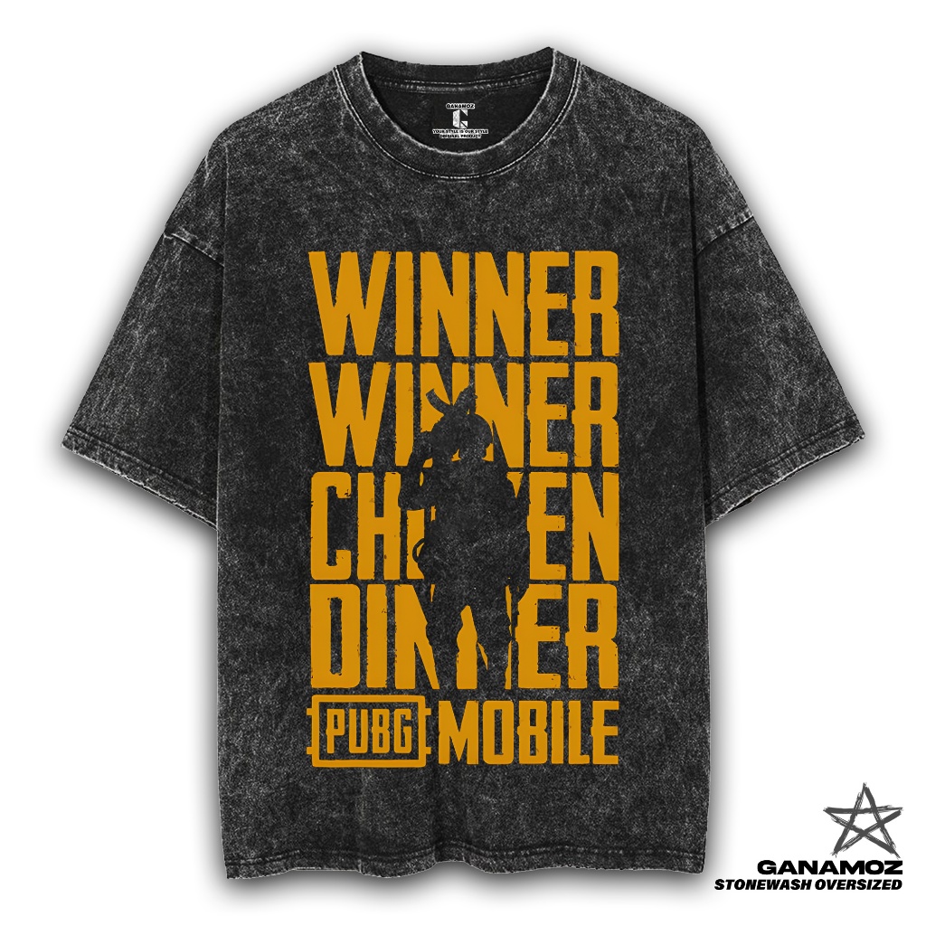 GANAMOZ Kaos Games PUBG MOBILE Stone Wash Oversize Unisex T-shirt | Kaos Oversize Wanita | Kaos Over