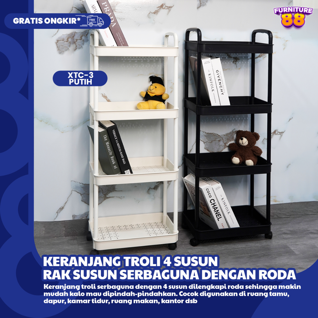 Rak Plastik 4 Susun Keranjang 4 Susun Tiang Besi Rak Keranjang Rak Dapur Dengan Roda