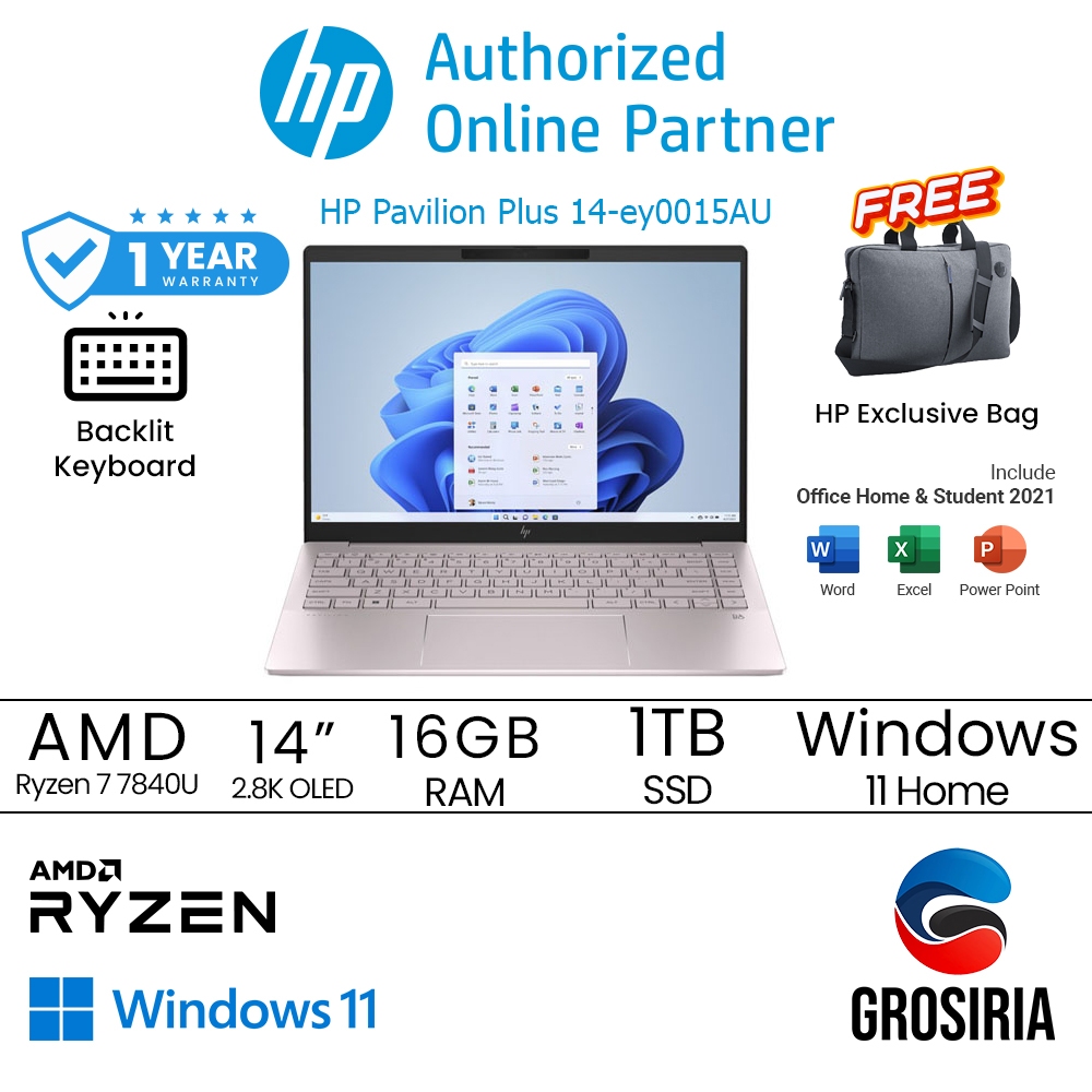 HP Laptop Pavilion Plus 14 EY0015AU AMD Ryzen 7 7840U 16GB 1TB WIN11 - 8R294PA
