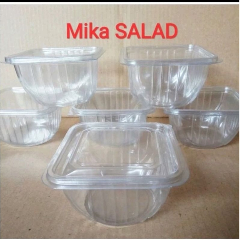 [ISI 25PCS] Mika Tray Salad Buah + Tutup 500ml Food Grade / Mangkok Kotak Es Buah Plastik