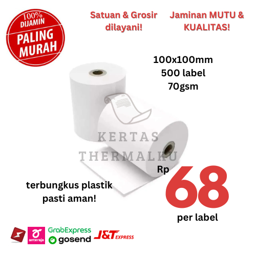 

100x100mm 500 Label Kertas Resi Label Thermal Stiker Termal Sticker Termal