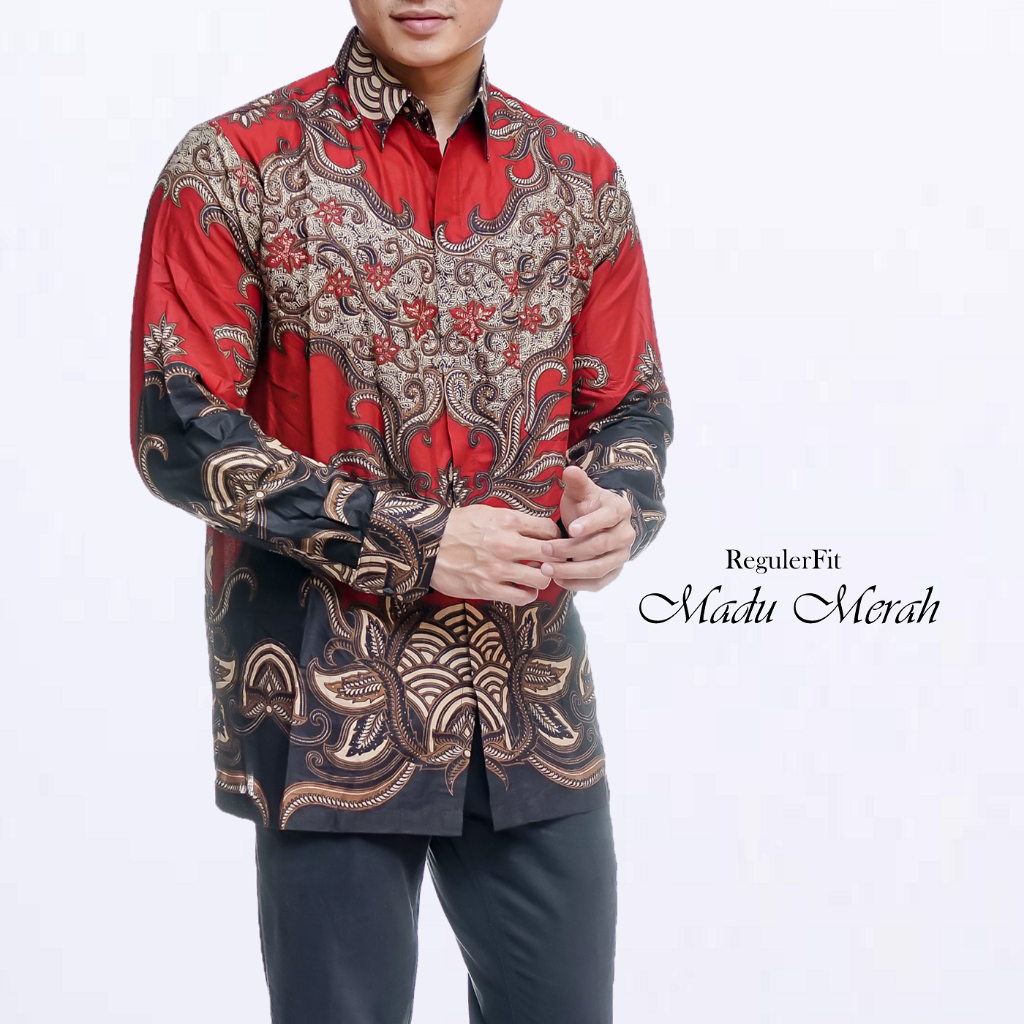 Batik Pria Lengan Panjang Kemeja Batik Pria Motif Madu Merah
