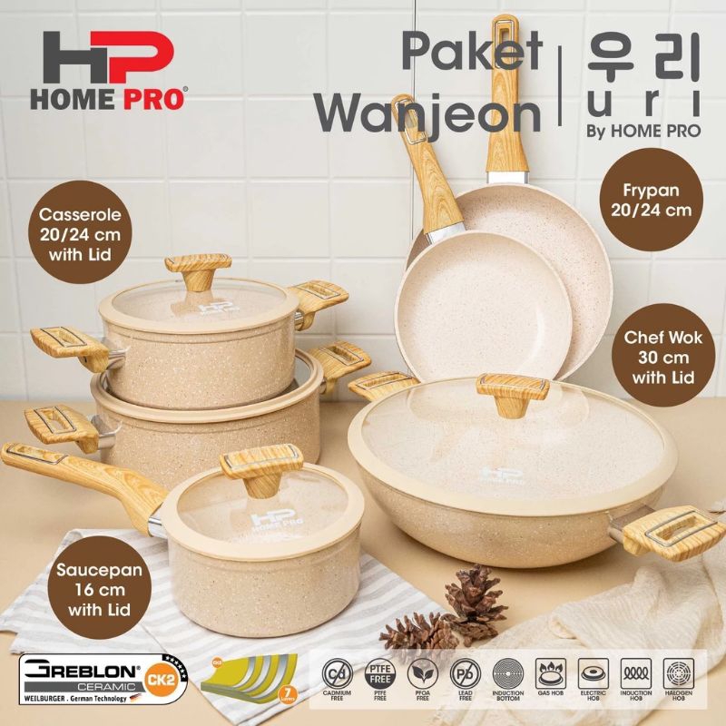 HOME Pro uri series granite ceramic wanjeon set frypan casserole saucepan