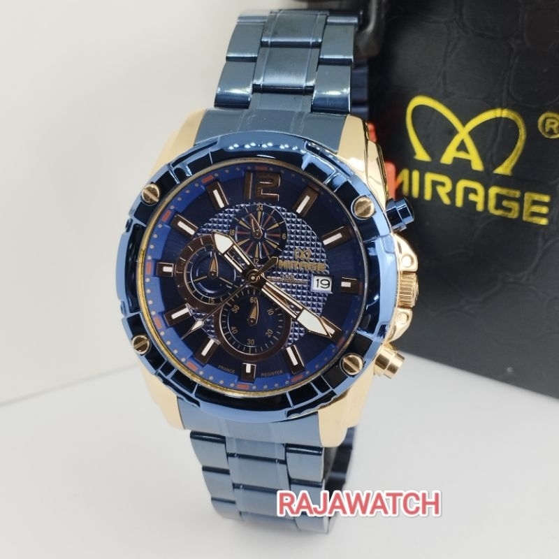 JAM TANGAN MIRAGE SPORTY ORIGINAL PRIA. ANALOG TANGGAL AKTIF, STAINLESS STEEL FREE BOX BAWAAN