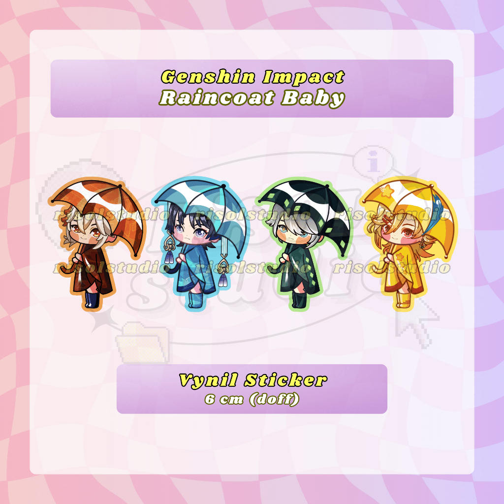 [BACA DESC] Sticker Genshin Impact (Raincoat Baby 6 cm)  [ Alhaitham, Kaveh, Kazuha, Wanderer ]