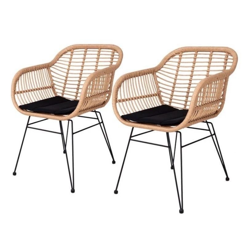 Kursi teras/Kursi Cafe Minimalis Rangka Besi Anyaman Rattan Alami