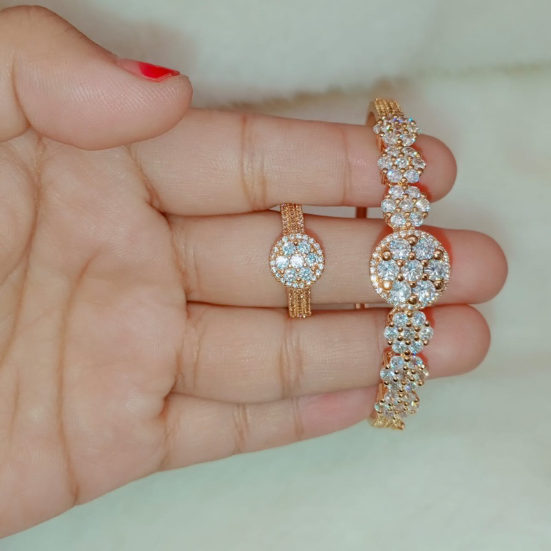 Set Gelang Cincin Permata Lotus Gold Premium Lapis