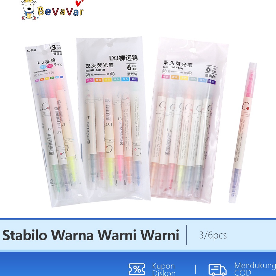 

Baru BEVAVAR 6Pcs/Set Stabilo Warna Warni / Highlighter Warna Warni 12 Warna Diskon