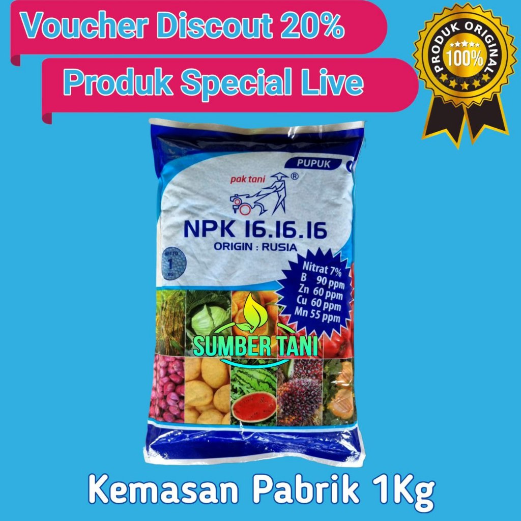 

NPK Mutiara 16.16.16 PAK TANI 1kg + Unsur Mikro Komplit