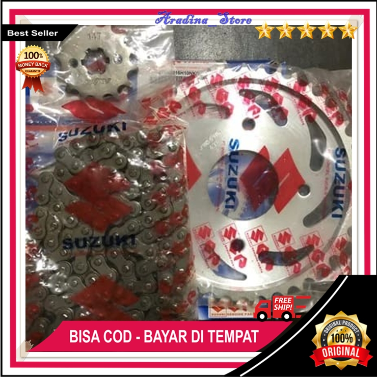 Gir Rantai Satria FU Original Gear Set Paket Komplit Rantai Roda Kit Suzuki Satria FU 150 Karbu ORI