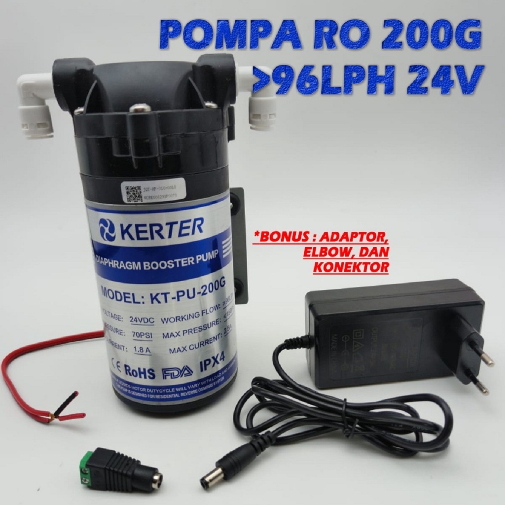 Pompa Air RO 24V Booster pump RO 200 Gpd Pompa dorong Dengan Adaptor RO pump