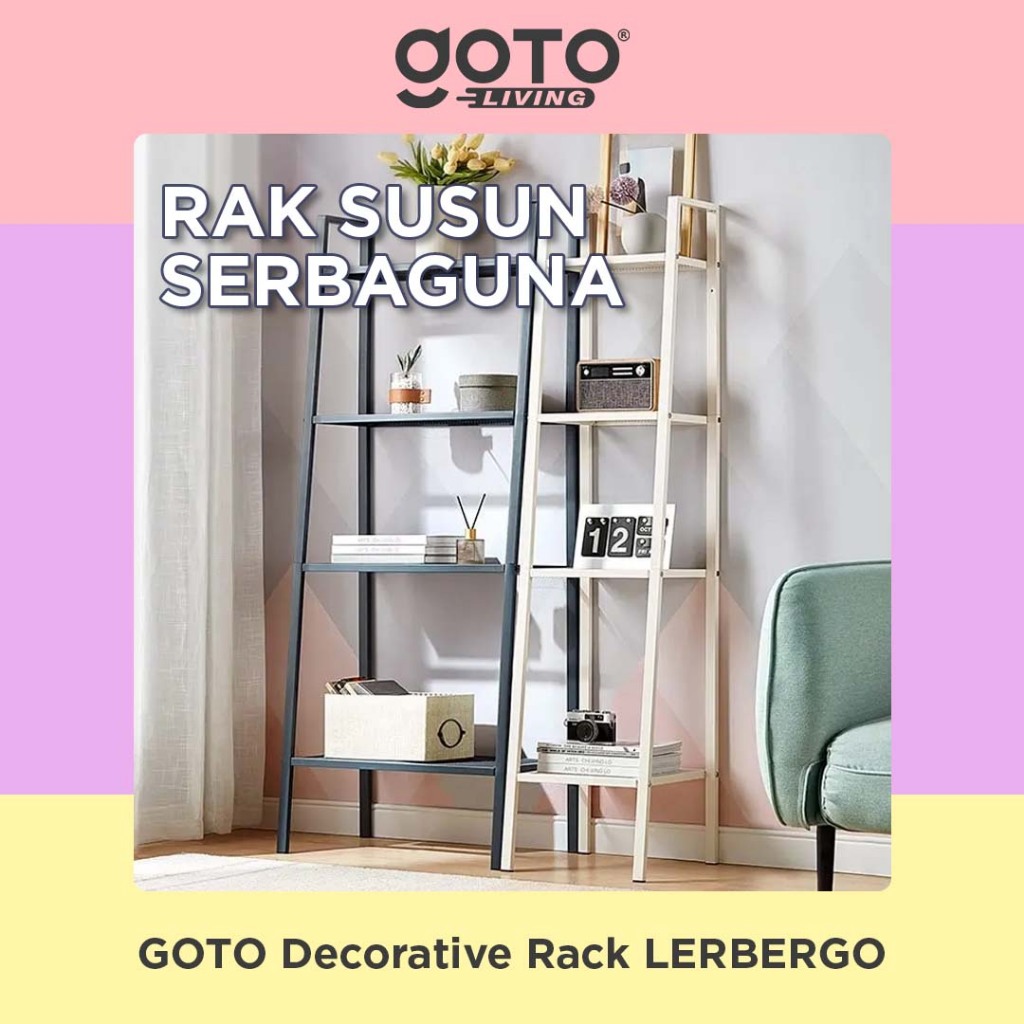 Goto Lerbergo Rak Besi Susun Buku Dekorasi Pajangan Tanaman Serbaguna