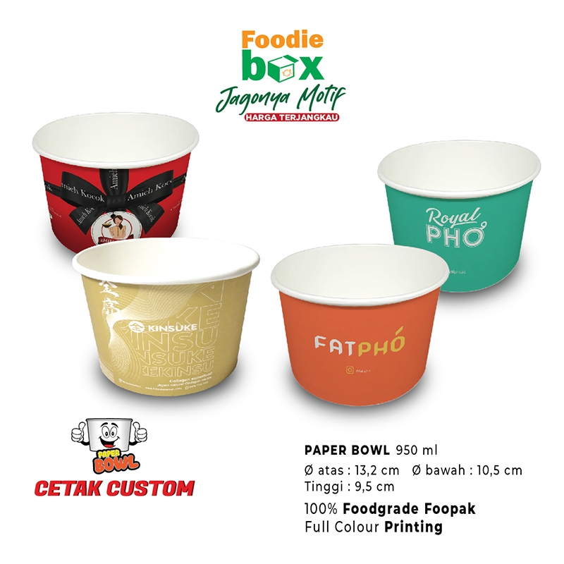 Custom Paper Bowl 950 ml | Custom Cetak Bowl  Mangkok Kertas Free Design Full Print