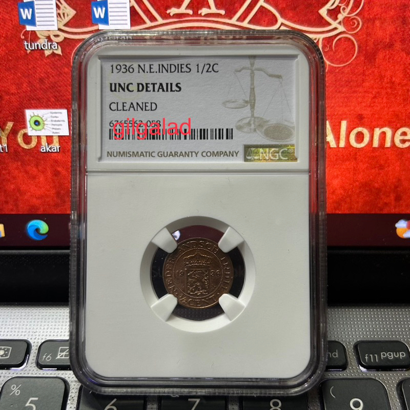 KOIN KUNO 1/2 SEN 1936 BENGGOL NETH INDIES SERTIFIKASI NGC UNC DETAILS