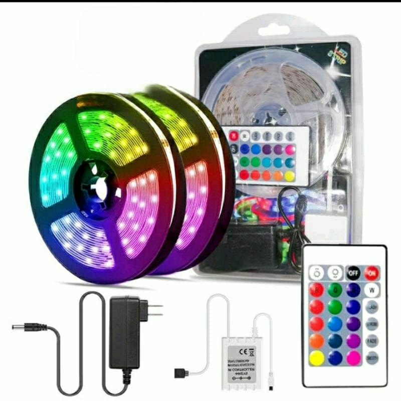 lampu led strip RGB lampu hias kamar tidur hias dingding  warna warni DISCO remot+adaptor 5m 10m