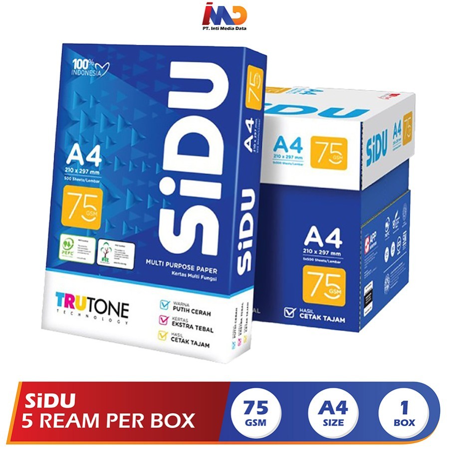 

SiDU Kertas Fotocopy 75 GSM A4 - 1 Boks /5 Rim