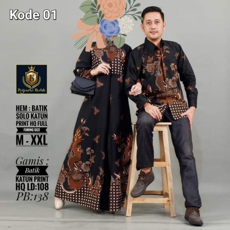 Couple Gamis Batik Premium ORI Solo Termurah Terbaru Terlaris Viral Sarimbit Batik Gamis Seragam Pen