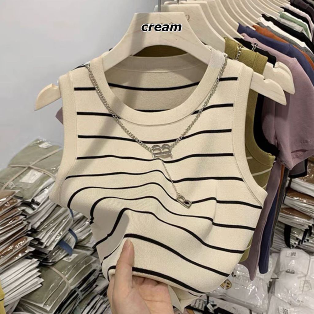 Singlet rajut salur  9203 / Singlet wanita / singlet korea / singlet cantik kekinian / singlet model