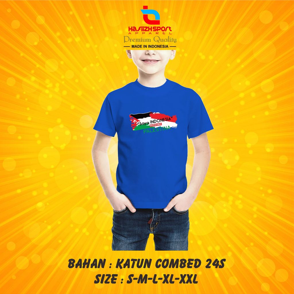 KAOS BAJU ANAK PALESTINE SAYA INDONESIA BERSAMA PALESTINA PREMIUM