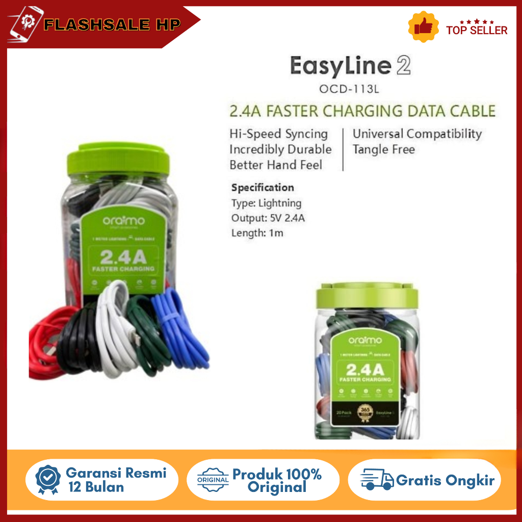 Kabel Data Oraimo OCD-113M Usb Micro, type C-OCD-113L & Iphone-OCD-113L 2.4A 1M/PCS- Original Oraimo