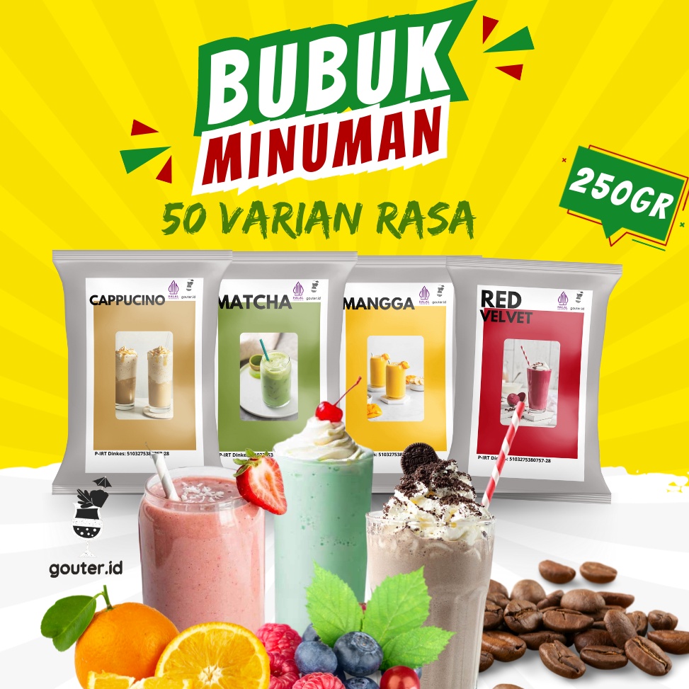 

PAKET LENGKAP>>> BUBUK MINUMAN RASA 250GR / SERBUK MINUMAN ANEKA RASA / BUBUK MINUMAN KEKINIAN / MINUMAN INSTAN