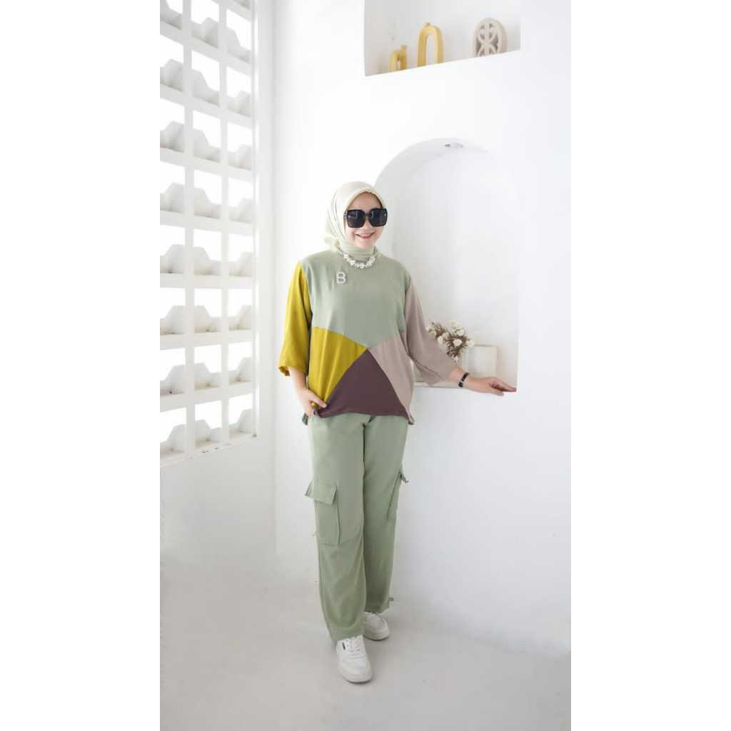 SETELAN CARGO RAINBOW/ SETELAN WANITA/SETELAN CARGO WANITA/SETELAN CRINKLE PREMIUM