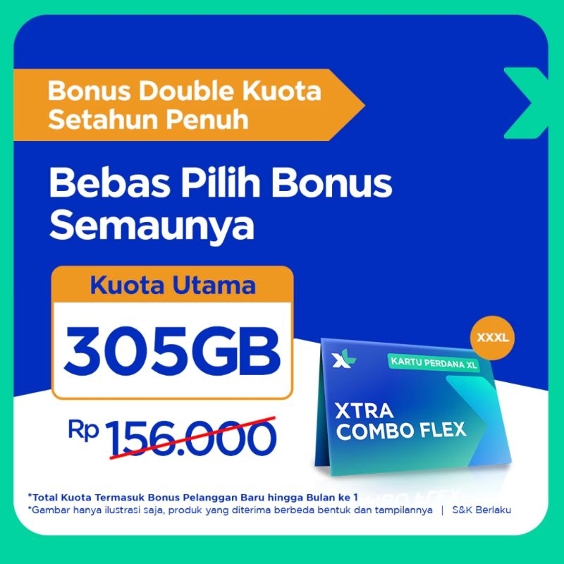 Kartu Perdana Internet XL Axiata Xtra Combo Flex 305GB 30 Hari